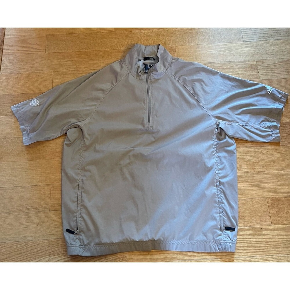 Men's Adidas Climaproof Khaki Tan Short Sleeve 1/4 Zip Windbreaker Pullover L